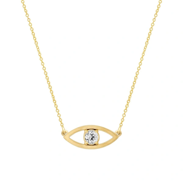 Jennifer Meyer Open Evil Eye Necklace with Diamond Center in 18K Yellow Gold | Fine Necklaces | Coveti