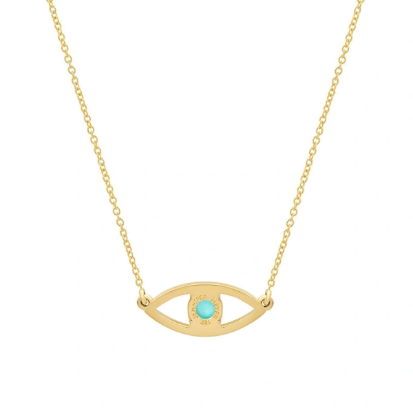 Jennifer Meyer Open Evil Eye Necklace with Turquoise Center in 18K Yellow Gold | Fine Necklaces | Coveti