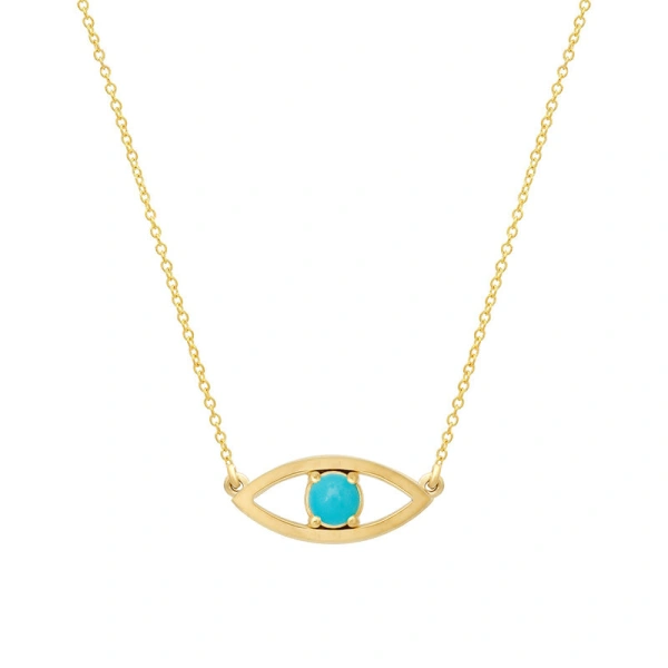 Jennifer Meyer Open Evil Eye Necklace with Turquoise Center in 18K Yellow Gold | Fine Necklaces | Coveti