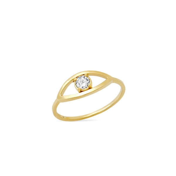 Jennifer Meyer Open Evil Eye Ring with Diamond Center in 18K Yellow Gold | Fine Rings | Coveti