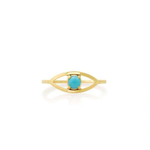 Jennifer Meyer Open Evil Eye Ring with Turquoise Center in 18K Yellow Gold | Fine Rings | Coveti