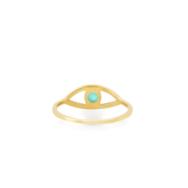Jennifer Meyer Open Evil Eye Ring with Turquoise Center in 18K Yellow Gold | Fine Rings | Coveti
