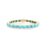 Jennifer Meyer Oval Cut Turquoise Tennis Bracelet in 18K Yellow Gold | Fine Bracelets | Coveti