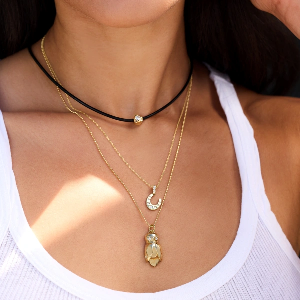 Jennifer Meyer Owl Necklace in 18K Yellow Gold | Fine Necklaces | Coveti
