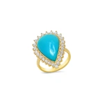 Jennifer Meyer Pear Cut Turquoise Cabochon and Diamond Ring in 18K Yellow Gold | Fine Rings | Coveti