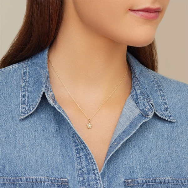 Jennifer Meyer Pearl Flower Necklace with Diamond Center in 18K Yellow Gold | Fine Necklaces | Coveti