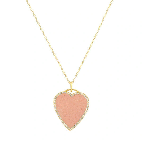 Jennifer Meyer Pink Opal Inlay Heart Necklace with Diamonds in 18K Yellow Gold | Fine Necklaces | Coveti