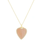 Jennifer Meyer Pink Opal Inlay Heart Necklace with Diamonds in 18K Yellow Gold | Fine Necklaces | Coveti