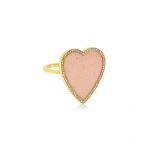 Jennifer Meyer Pink Opal Inlay Heart Ring with Diamonds in 18K Yellow Gold | Fine Rings | Coveti