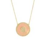 Jennifer Meyer Pink Opal and Diamond Inlay Evil Eye Necklace in 18K Yellow Gold | Fine Necklaces | Coveti