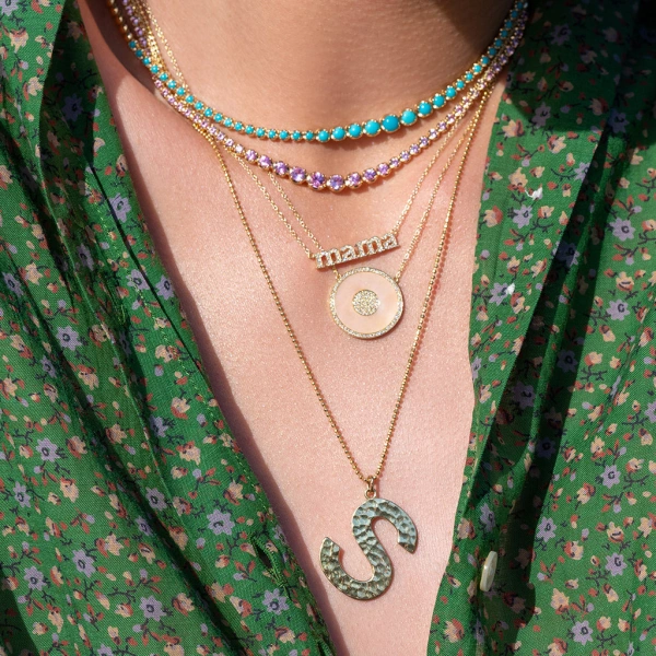 Jennifer Meyer Pink Opal and Diamond Inlay Evil Eye Necklace in 18K Yellow Gold | Fine Necklaces | Coveti