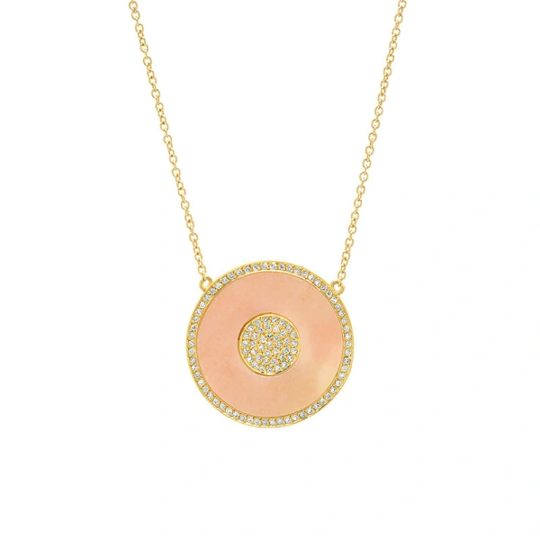 Jennifer Meyer Pink Opal and Diamond Inlay Evil Eye Necklace in 18K Yellow Gold | Fine Necklaces | Coveti