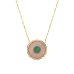 Jennifer Meyer Pink Opal and Green Turquoise Inlay Evil Eye Necklace with Diamonds in 18K Yellow Gold | Fine Necklaces | Coveti
