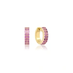 Jennifer Meyer Pink Sapphire Double Row Huggies in 18K Yellow Gold | Fine Earrings | Coveti