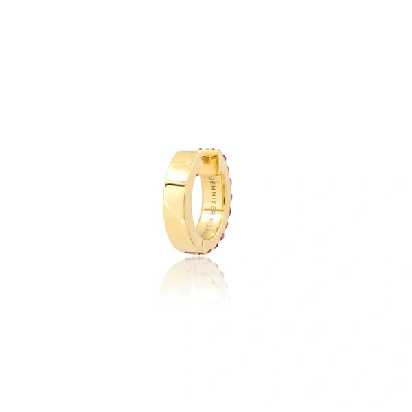 Jennifer Meyer Pink Sapphire Double Row Huggies in 18K Yellow Gold | Fine Earrings | Coveti