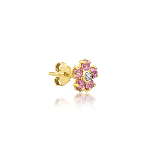 Jennifer Meyer Pink Sapphire Flower Studs with Diamond Center in 18K Yellow Gold | Fine Earrings | Coveti
