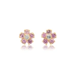 Jennifer Meyer Pink Sapphire Flower Studs with Diamond Center in 18K Yellow Gold | Fine Earrings | Coveti