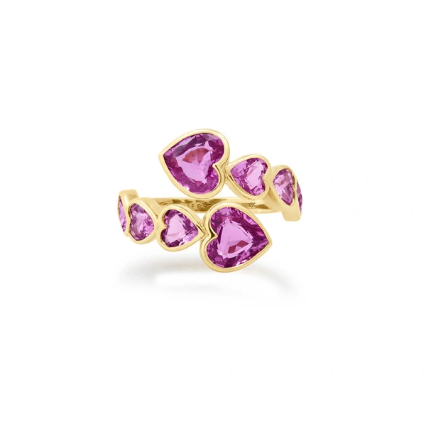 Jennifer Meyer Pink Sapphire Heart Wrap Ring in 18K Yellow Gold | Fine Rings | Coveti