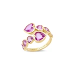 Jennifer Meyer Pink Sapphire Heart Wrap Ring in 18K Yellow Gold | Fine Rings | Coveti