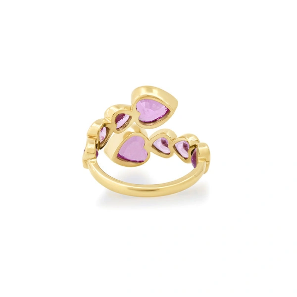 Jennifer Meyer Pink Sapphire Heart Wrap Ring in 18K Yellow Gold | Fine Rings | Coveti