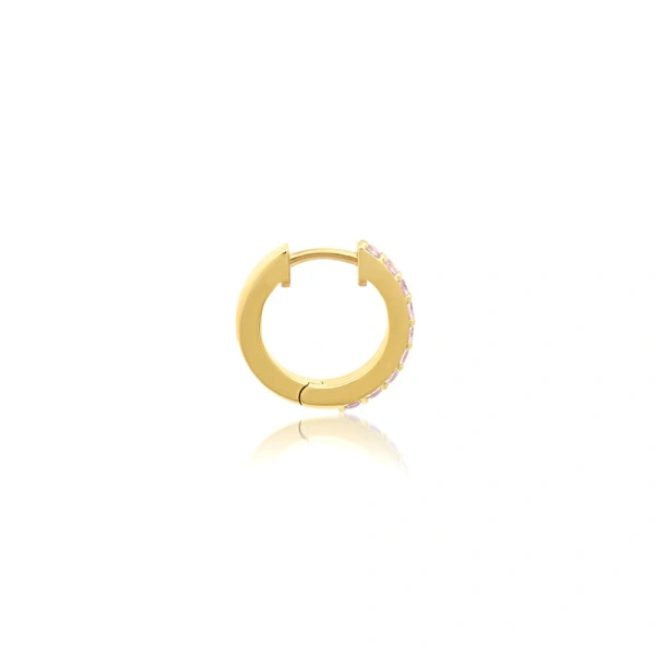 Jennifer Meyer Pink Sapphire Huggies in 18K Yellow Gold | Fine Earrings | Coveti