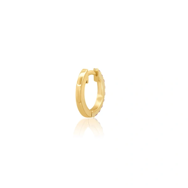 Jennifer Meyer Pink Sapphire Huggies in 18K Yellow Gold | Fine Earrings | Coveti