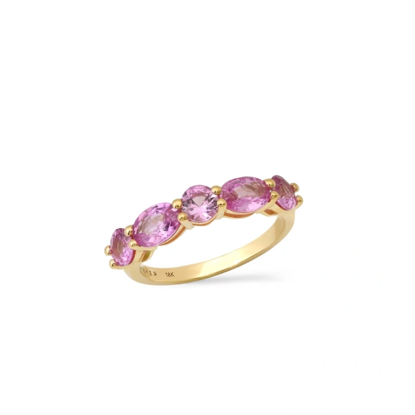 Jennifer Meyer Pink Sapphire Mosaic Ring in 18K Yellow Gold | Fine Rings | Coveti