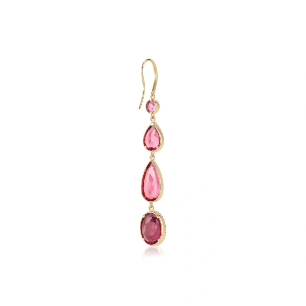 Jennifer Meyer Pink Tourmaline and Rubellite Mosaic Drop Earrings in 18K Yellow Gold | Fine Earrings | Coveti