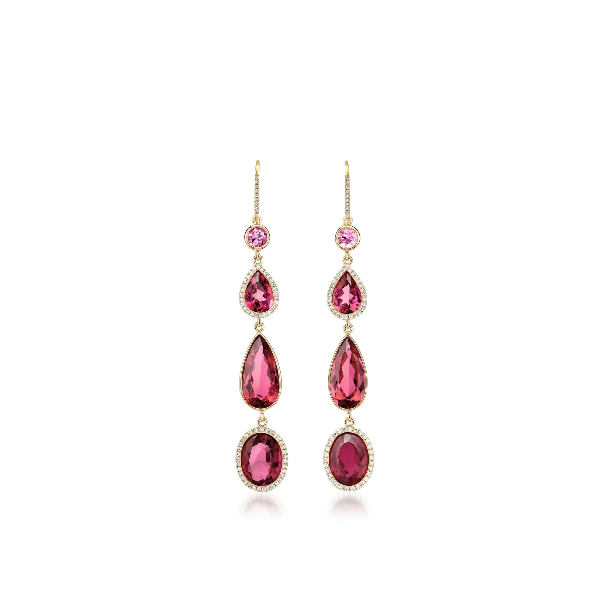 Jennifer Meyer Pink Tourmaline and Rubellite Mosaic Drop Earrings in 18K Yellow Gold Jennifer Meyer Pink Tourmaline and Rubellite Mosaic Drop Earrings in 18K Yellow Gold | Fine Earrings | Coveti