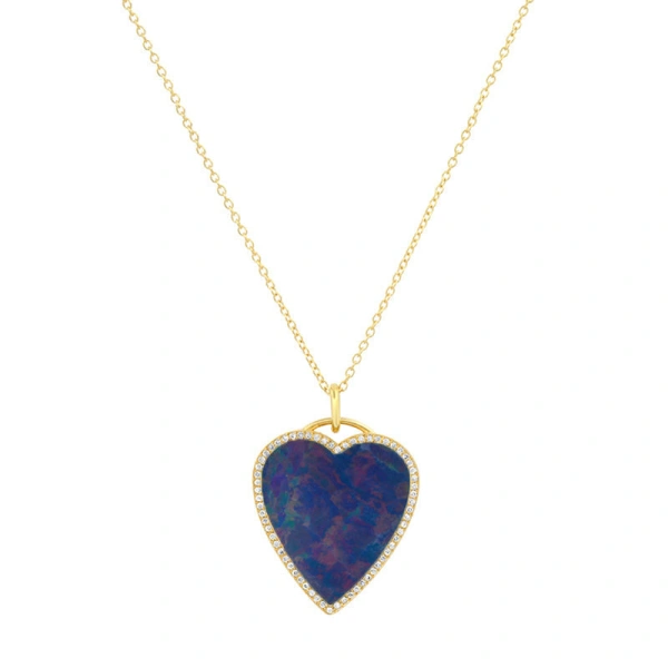 Jennifer Meyer Red Boulder Opal Inlay Heart Necklace with Diamonds in 18K Yellow Gold | Fine Necklaces | Coveti