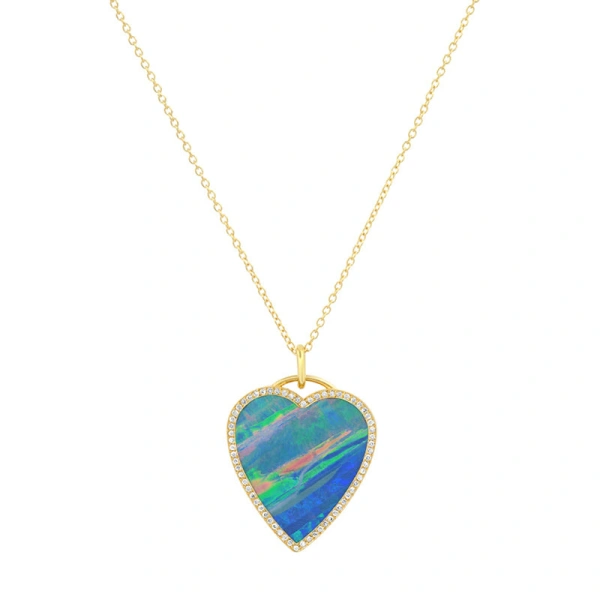 Jennifer Meyer Red Boulder Opal Inlay Heart Necklace with Diamonds in 18K Yellow Gold | Fine Necklaces | Coveti