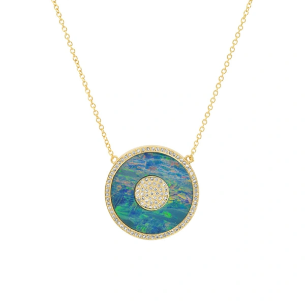 Jennifer Meyer Red Boulder Opal and Diamond Inlay Evil Eye Necklace in 18K Yellow Gold | Fine Necklaces | Coveti