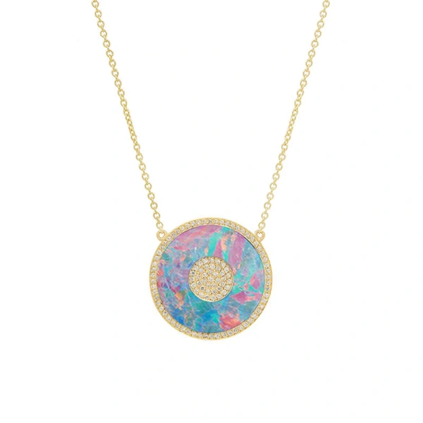 Jennifer Meyer Red Boulder Opal and Diamond Inlay Evil Eye Necklace in 18K Yellow Gold | Fine Necklaces | Coveti