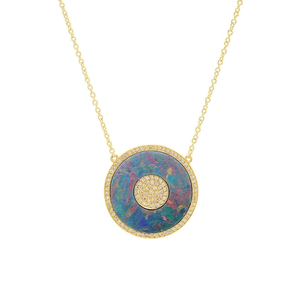 Jennifer Meyer Red Boulder Opal and Diamond Inlay Evil Eye Necklace in 18K Yellow Gold | Fine Necklaces | Coveti