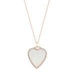 Jennifer Meyer Rose Gold Mother of Pearl Inlay Heart Necklace with Diamonds in 18K Rose Gold | Fine Necklaces | Coveti