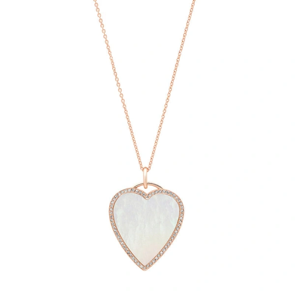 Rose Gold Mother of Pearl Inlay Heart Necklace with Diamonds in 18K Rose Gold