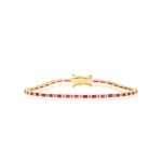 Jennifer Meyer Ruby Baguette Tennis Bracelet in 18K Yellow Gold | Fine Bracelets | Coveti