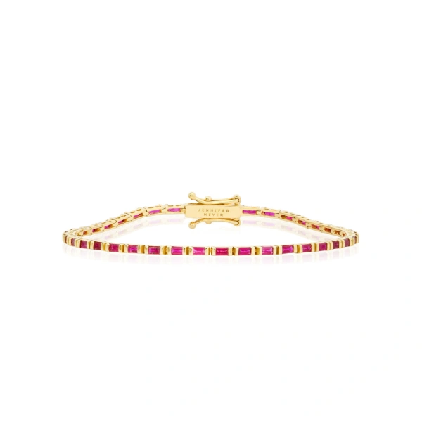 Jennifer Meyer Ruby Baguette Tennis Bracelet in 18K Yellow Gold | Fine Bracelets | Coveti