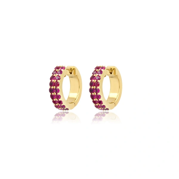Jennifer Meyer Ruby Double Row Huggies in 18K Yellow Gold | Fine Earrings | Coveti