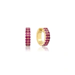 Jennifer Meyer Ruby Double Row Huggies in 18K Yellow Gold | Fine Earrings | Coveti