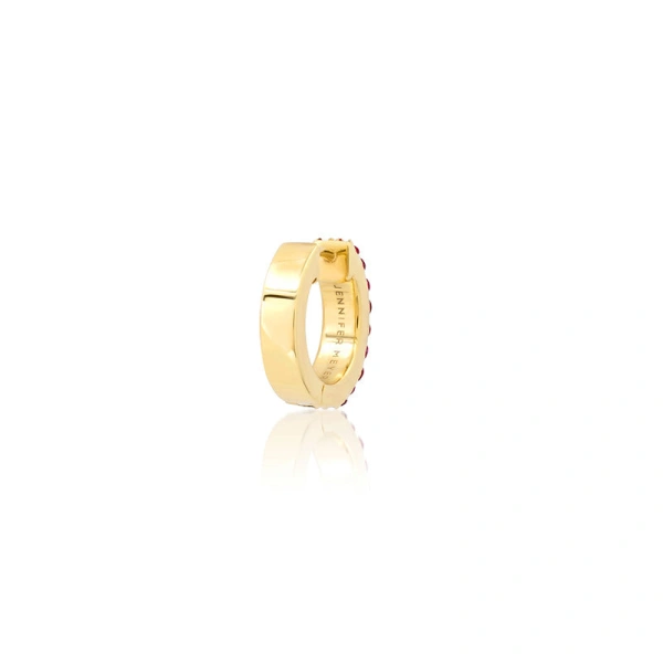 Jennifer Meyer Ruby Double Row Huggies in 18K Yellow Gold | Fine Earrings | Coveti