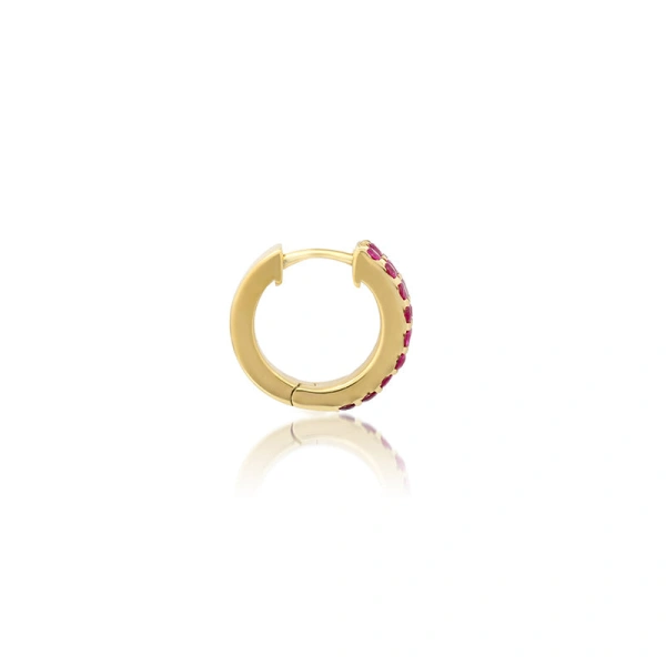 Jennifer Meyer Ruby Double Row Huggies in 18K Yellow Gold | Fine Earrings | Coveti