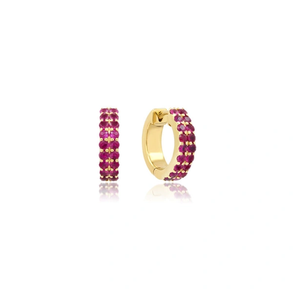 Jennifer Meyer Ruby Double Row Huggies in 18K Yellow Gold | Fine Earrings | Coveti