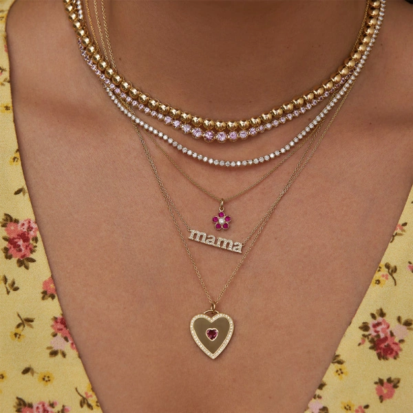 Jennifer Meyer Ruby Flower Necklace with Diamond Center in 18K Yellow Gold | Fine Necklaces | Coveti