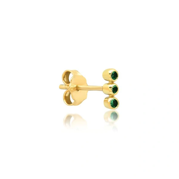 Jennifer Meyer Single 3 Mini Emerald Bezel Stud in 18K Yellow Gold | Fine Earrings | Coveti