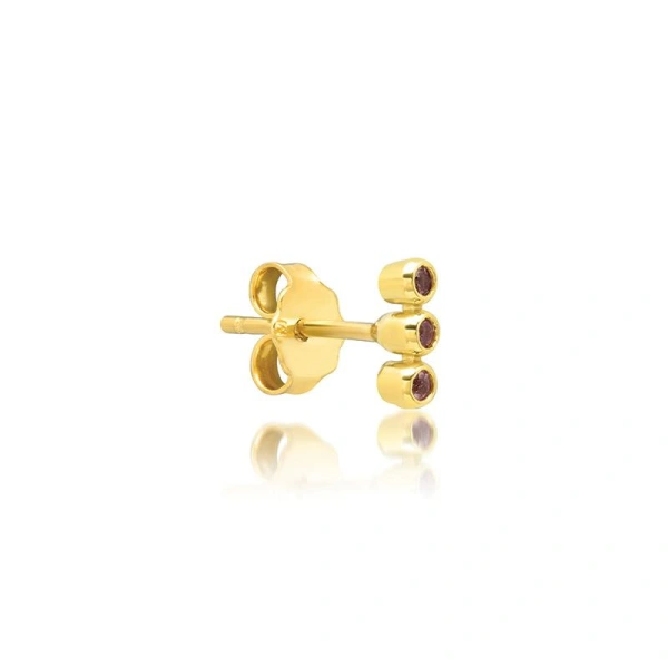 Jennifer Meyer Single 3 Mini Pink Sapphire Bezel Stud in 18K Yellow Gold | Fine Earrings | Coveti