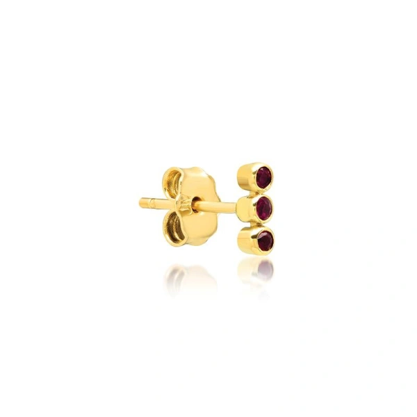 Jennifer Meyer Single 3 Mini Ruby Bezel Stud in 18K Yellow Gold | Fine Earrings | Coveti