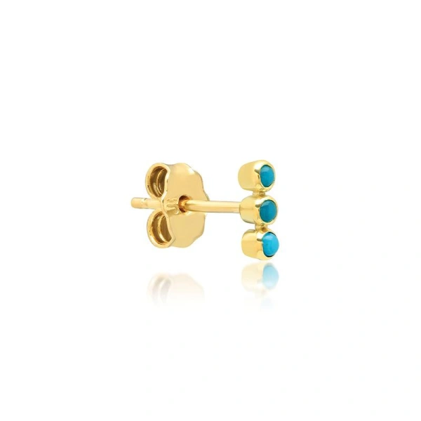 Jennifer Meyer Single 3 Mini Turquoise Bezel Stud in 18K Yellow Gold | Fine Earrings | Coveti