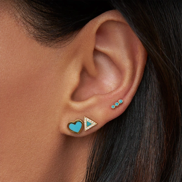 Jennifer Meyer Single 3 Mini Turquoise Bezel Stud in 18K Yellow Gold | Fine Earrings | Coveti