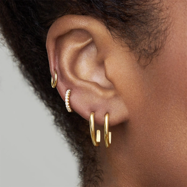 Jennifer Meyer Single Cartilage Hoop in 18K Yellow Gold | Fine Earrings | Coveti